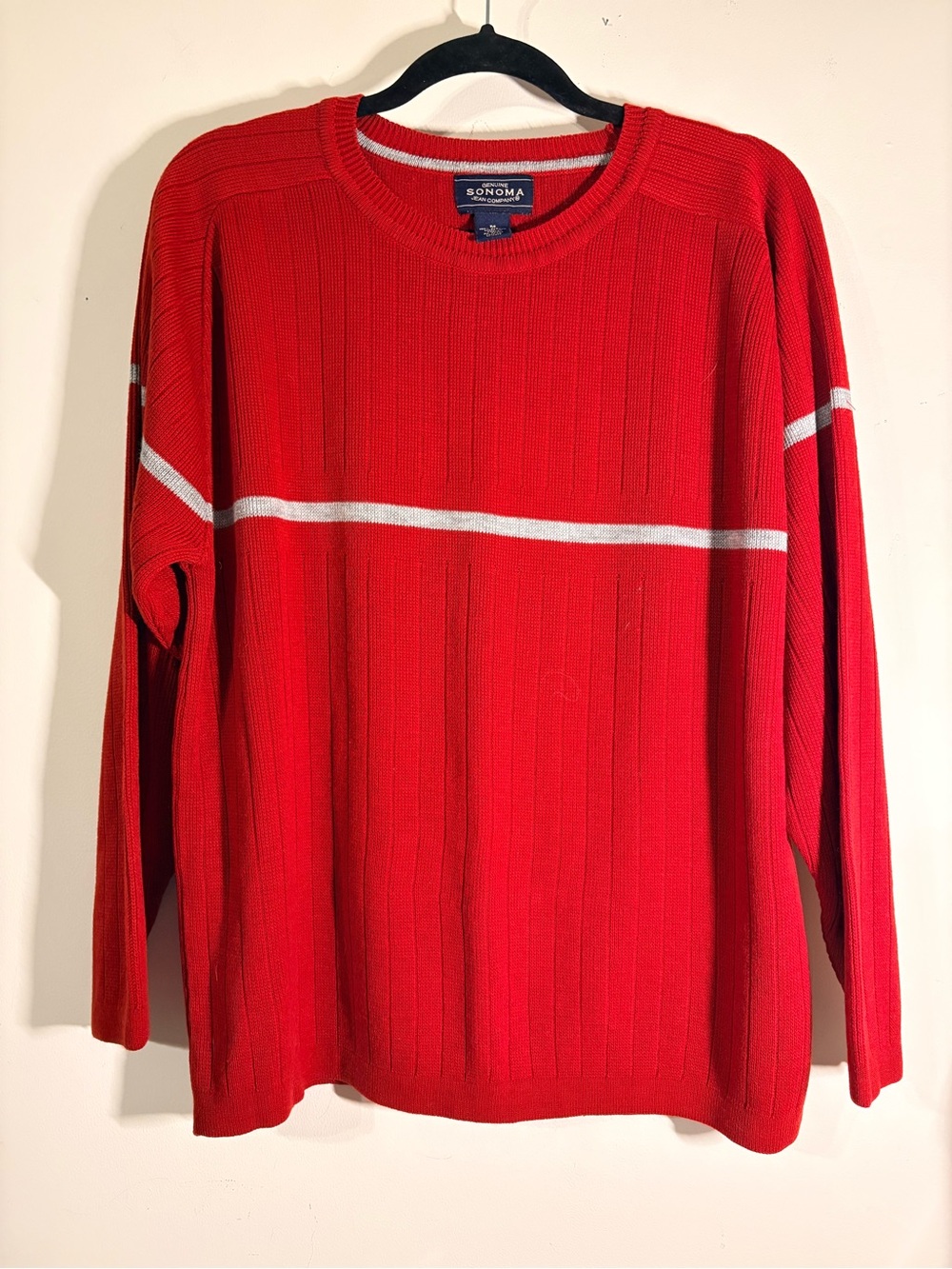 SONOMA Red Men's Crewneck Sweater with White Stripe